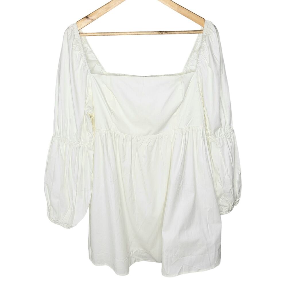 Reformation Michaela Puff Sleeve Smocked Square Neck Babydoll Dress White 14